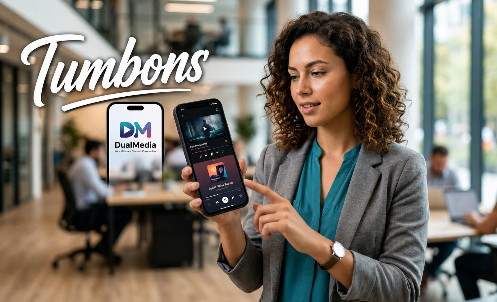 Application mobile dualmedia app interface with video, audio, text, and interactive mobile features
