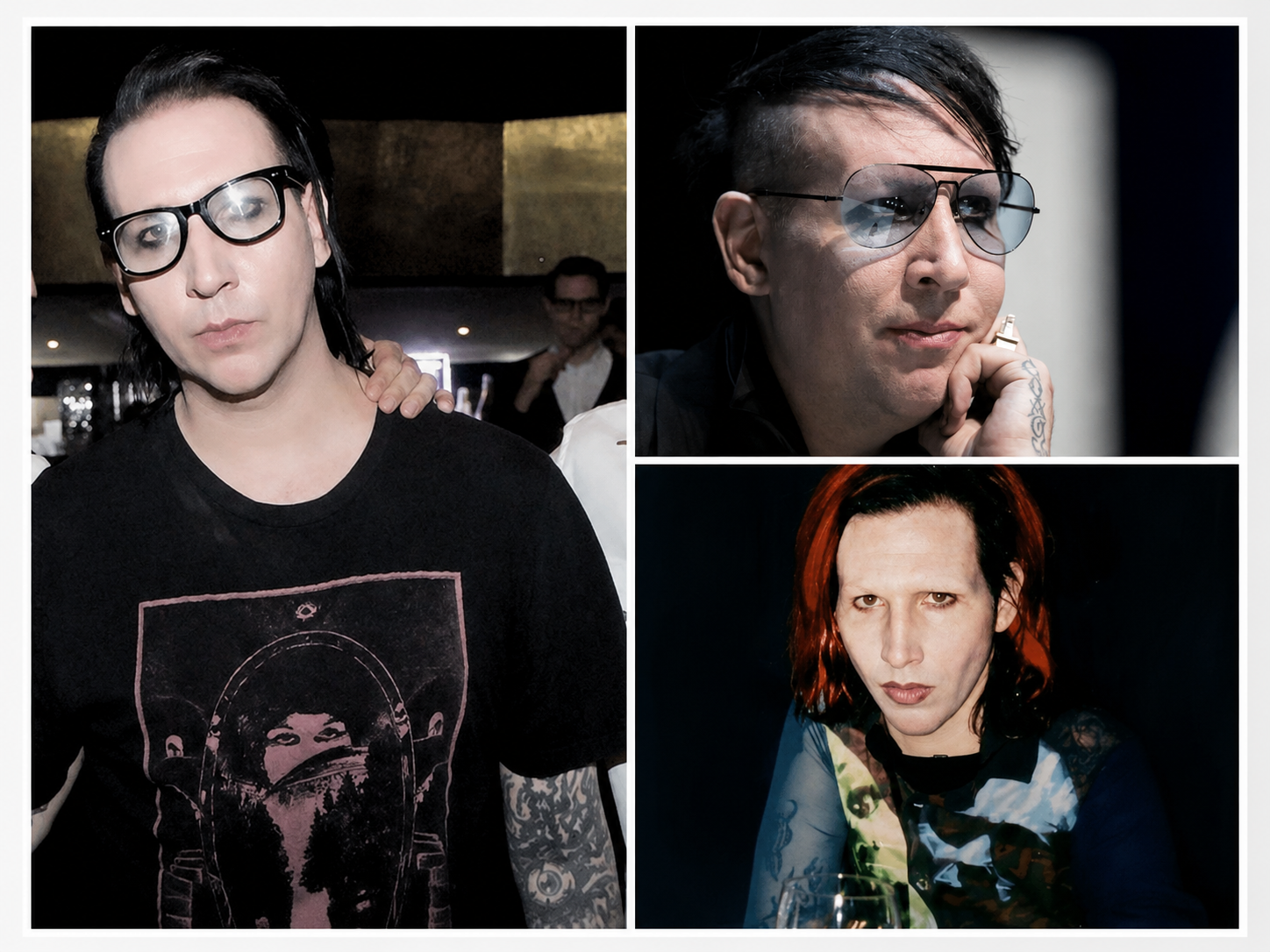 Collage of a gothic rock artist in different natural and lightly styled looks.