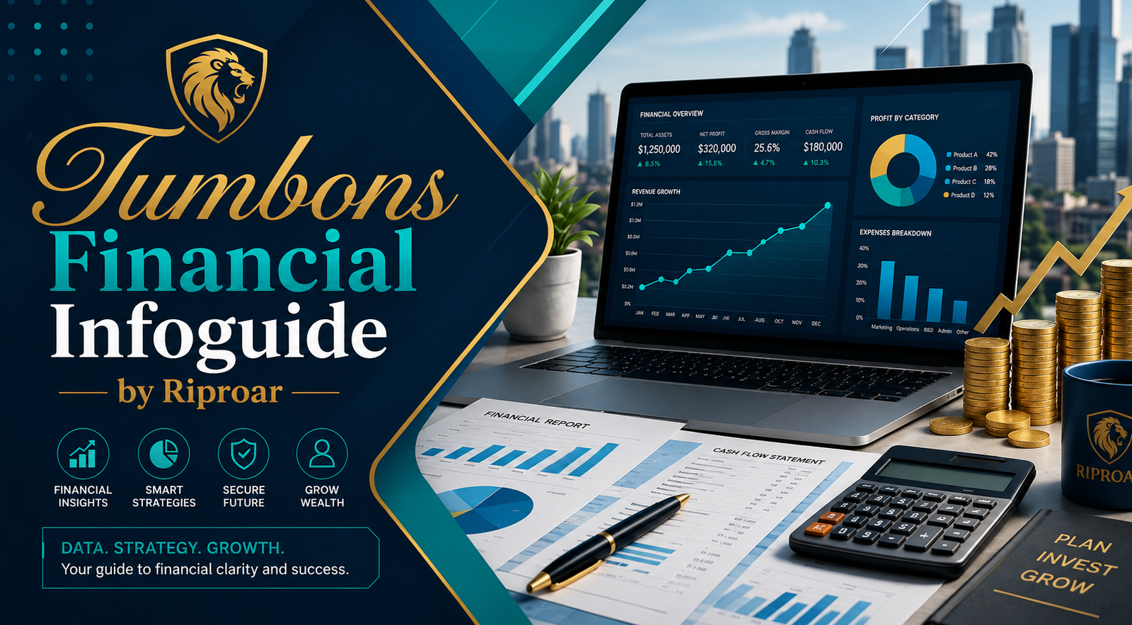 RoarBiznes financial guide concept with budgeting, savings, debt planning, and business finance tools.