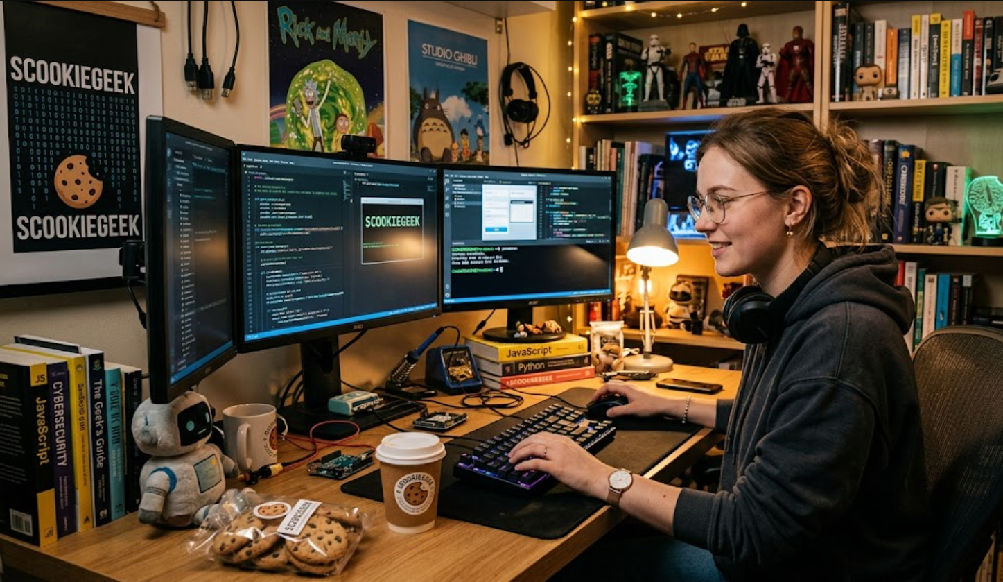 Gaming setup showing ScookieGeek-style tutorials, game updates, and player tips on a computer screen.