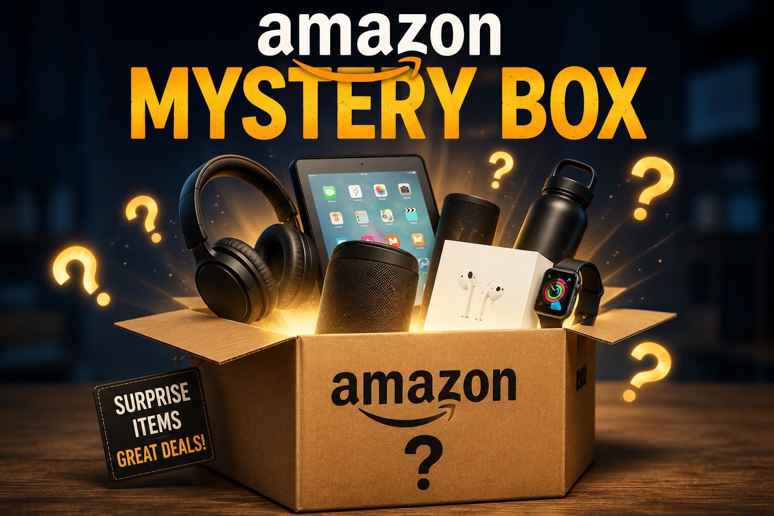 Amazon mystery box with assorted surprise products inside