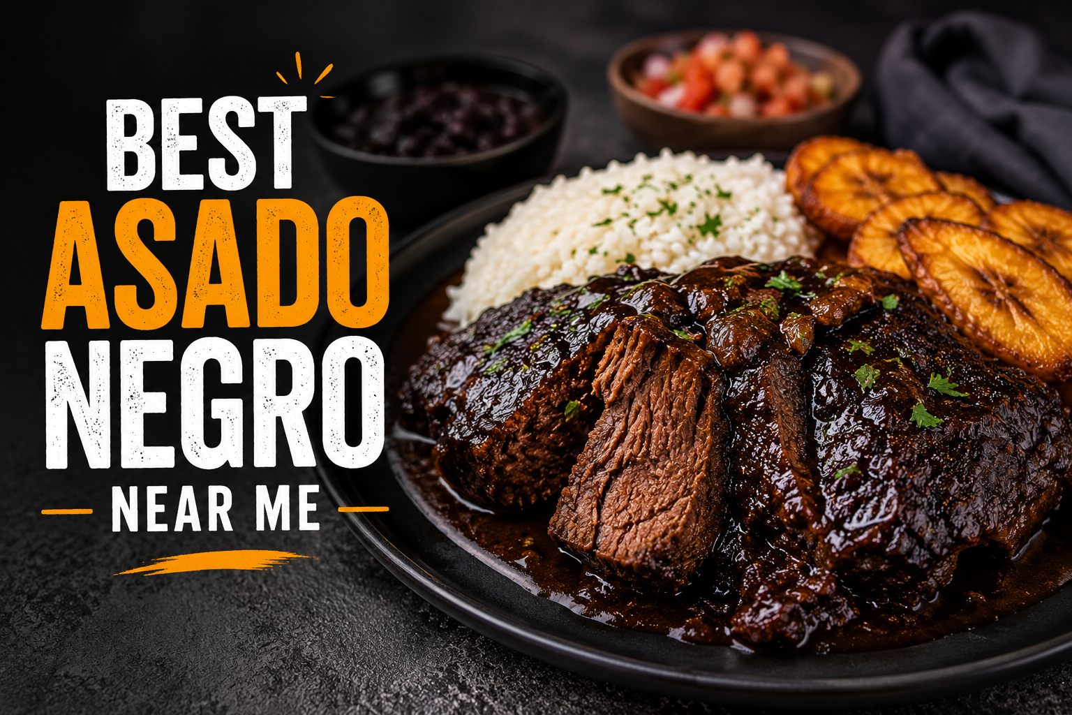 Best asado negro near me served with white rice and fried ripe plantains