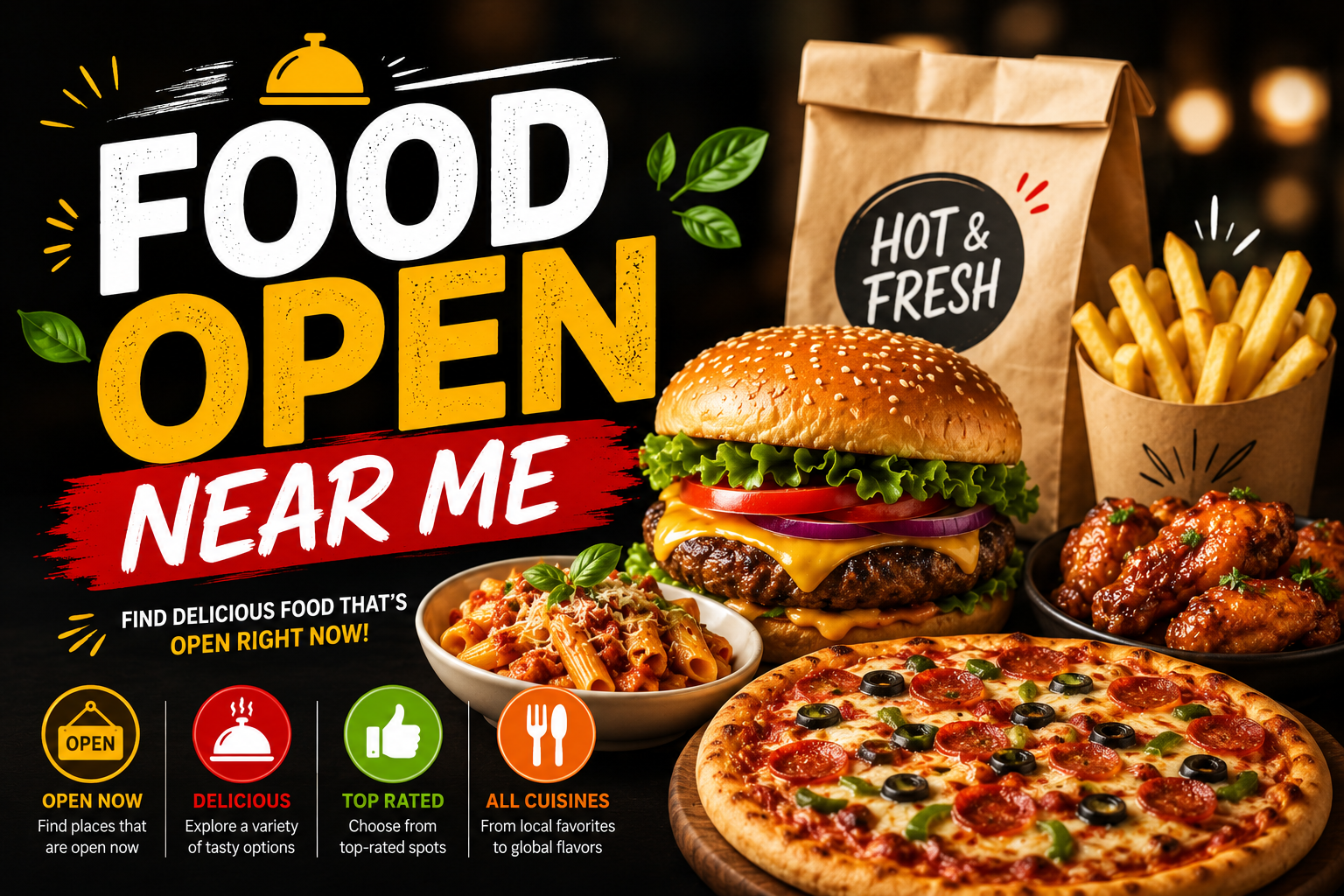 Person searching for food open near me on a mobile map