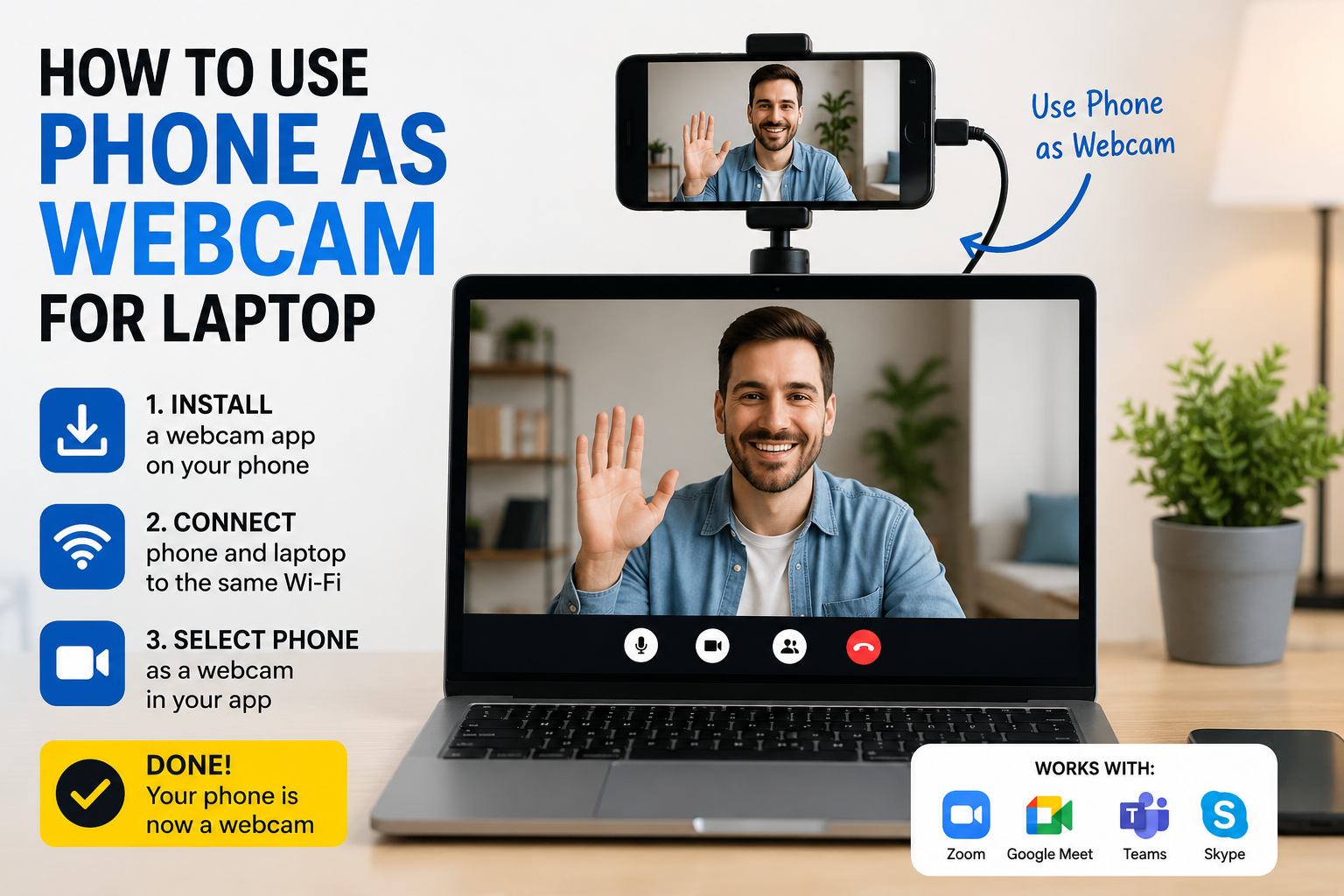 How to use phone as webcam for laptop with a secure phone mount