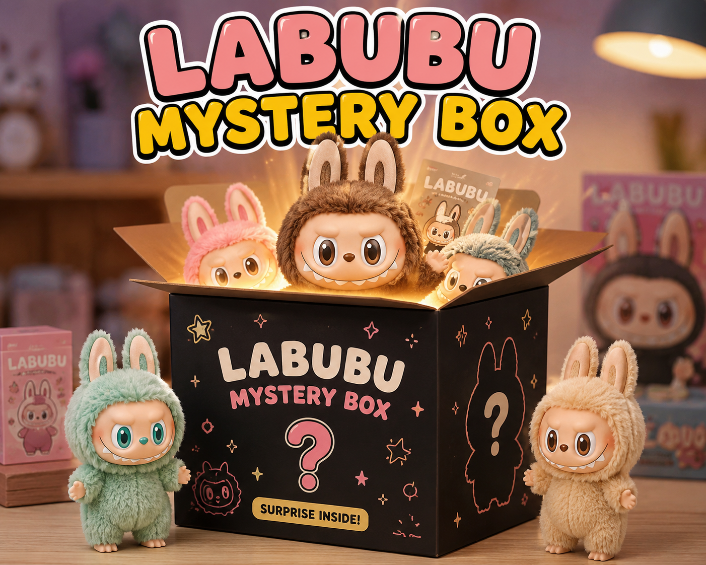 Labubu mystery box collectible figures displayed after unboxing