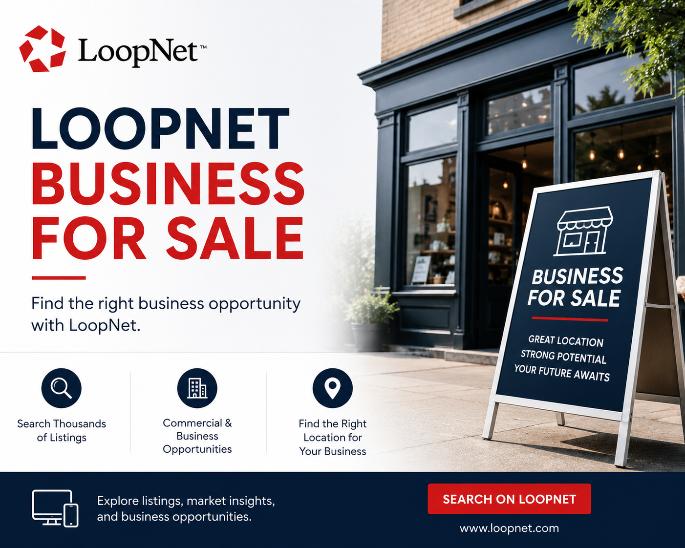 Buyer reviewing LoopNet business for sale listings and financial details
