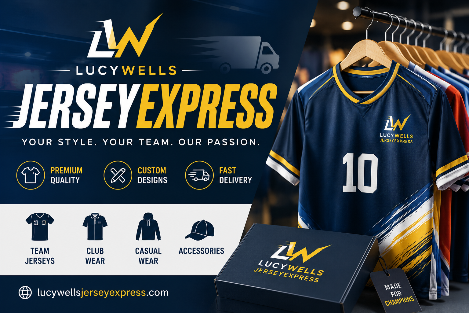 LucyWells JerseyExpress search guide with sports and online publishing concept