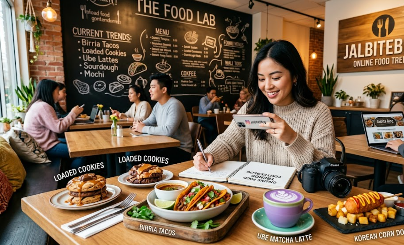 Online food trends JalbiteBlog guide featuring viral recipes, AI food ideas, delivery meals, and modern cooking trends.