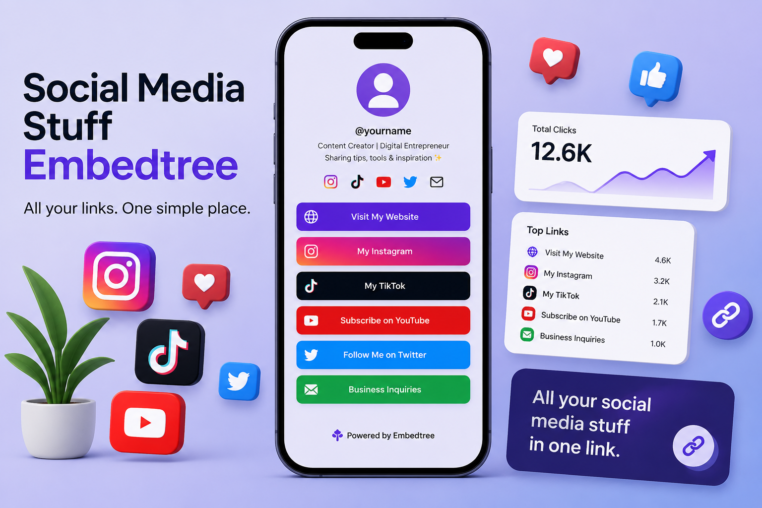 Social media stuff EmbedTree dashboard organizing multiple social media links