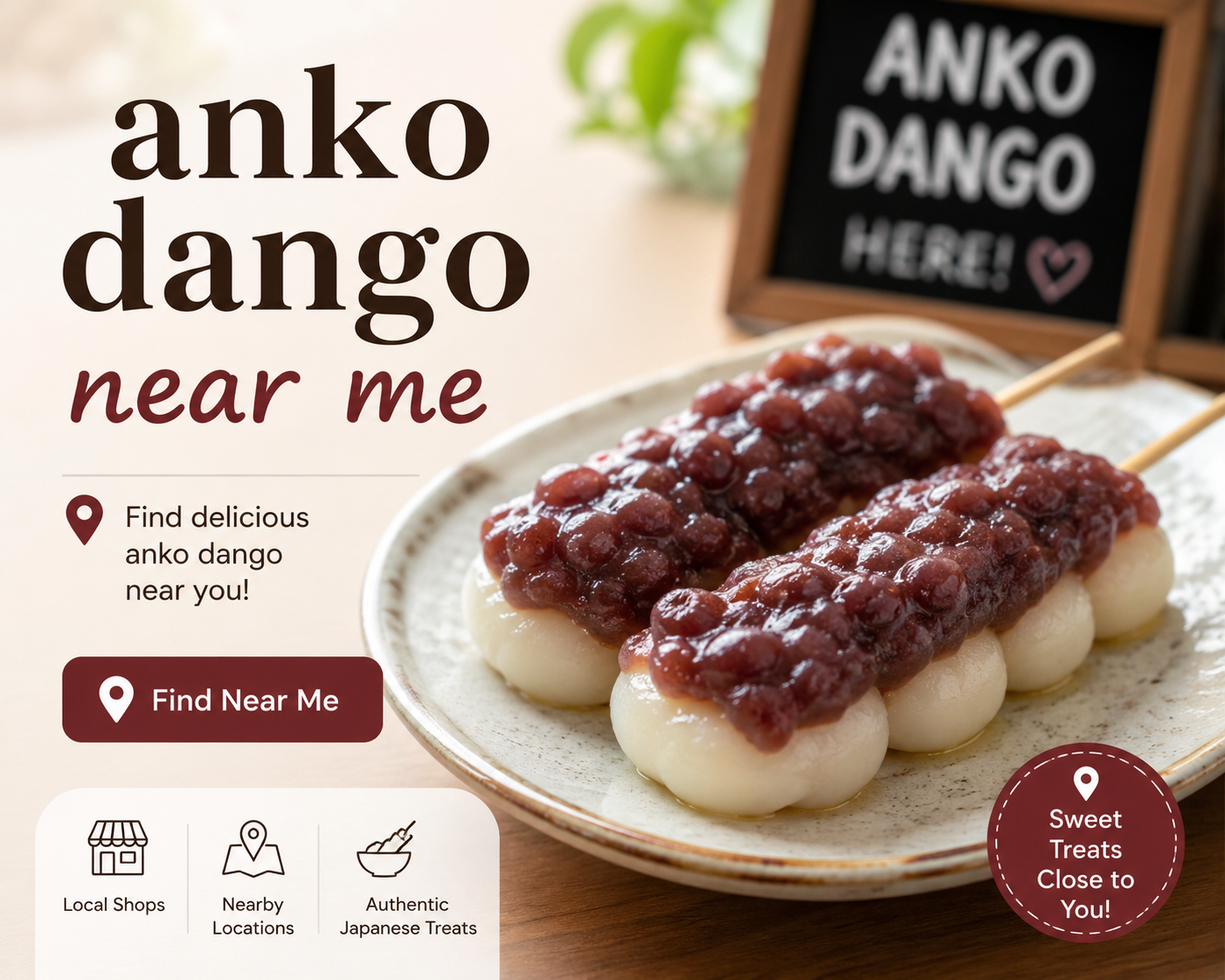 Anko dango near me with sweet red bean paste on rice dumplings
