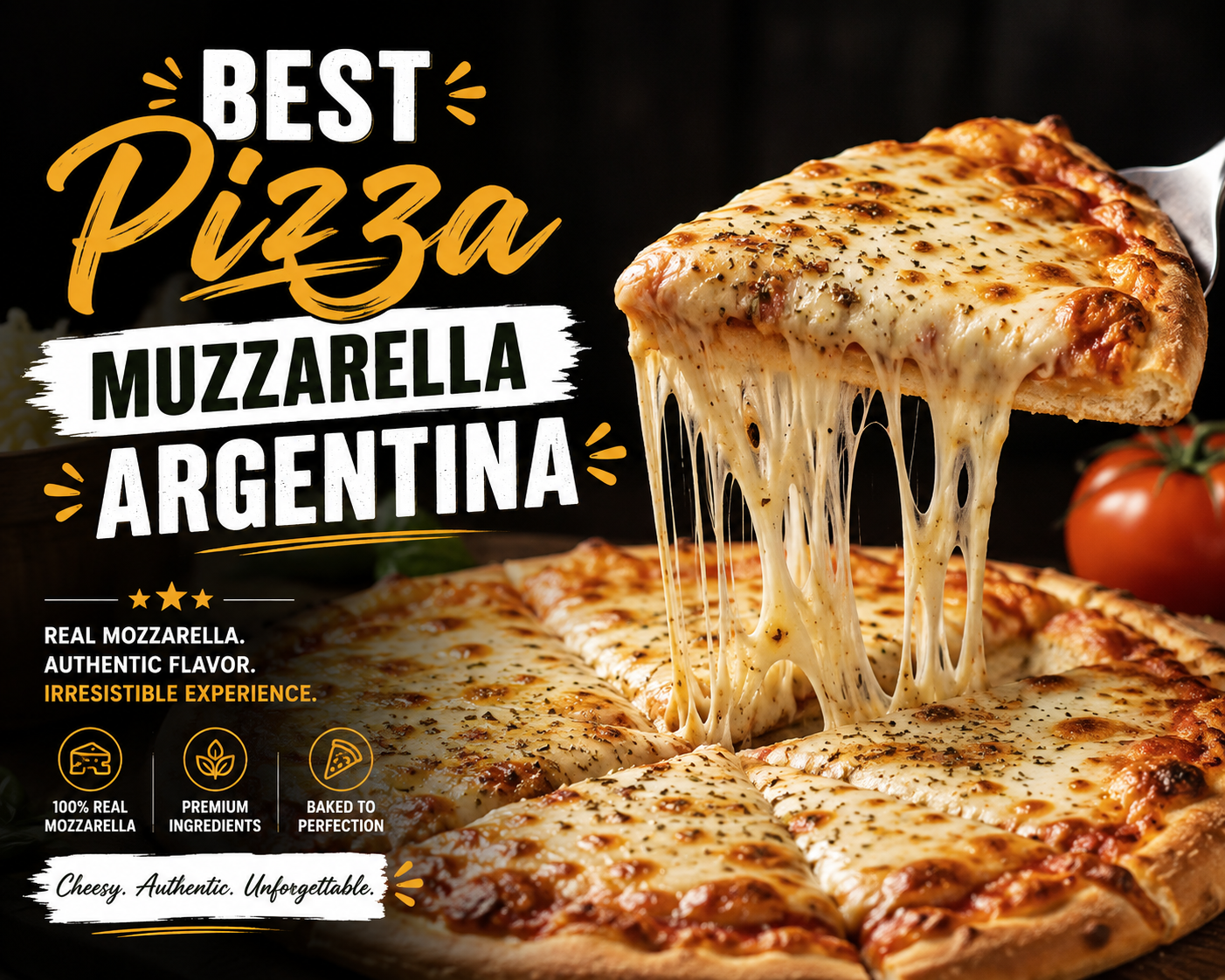 Best pizza muzzarella Argentina near me served al molde with melted cheese, oregano, and olives